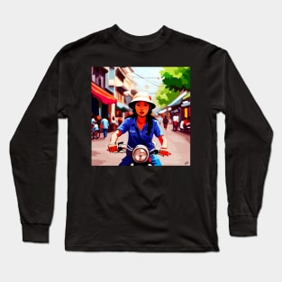 Vietnamese Girl on Motorbike Long Sleeve T-Shirt